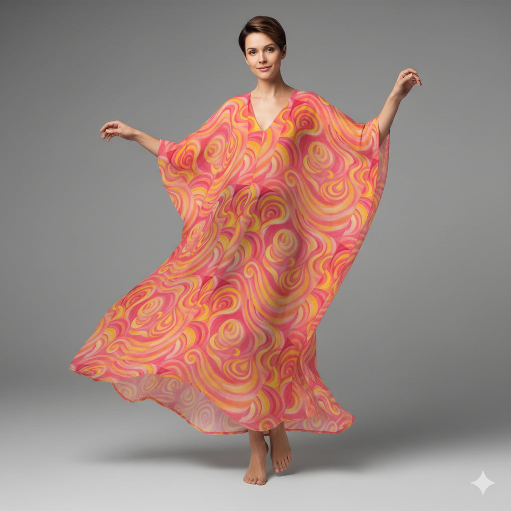 Kaftan Sunset Swirls in Lightweight Organic Cotton Voile