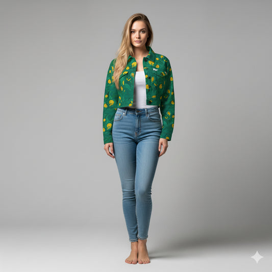 Cropped Jean Cotton Jacket Yellow Flowers