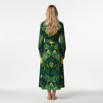 Button Front Shirt Dress Green Leaves
