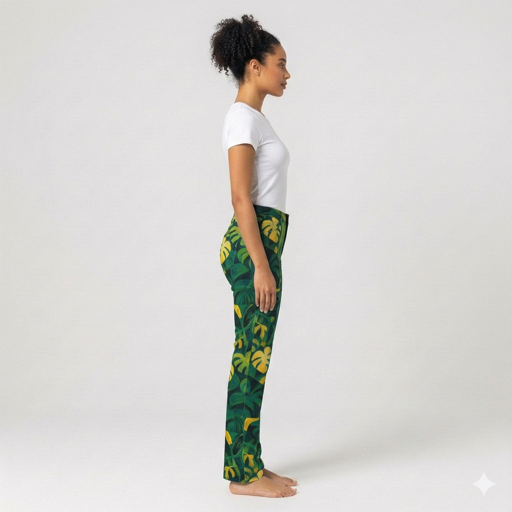Skinny Jeans Green Leaves - Slim Jeans in Heavyweight Stretch Cotton Denim