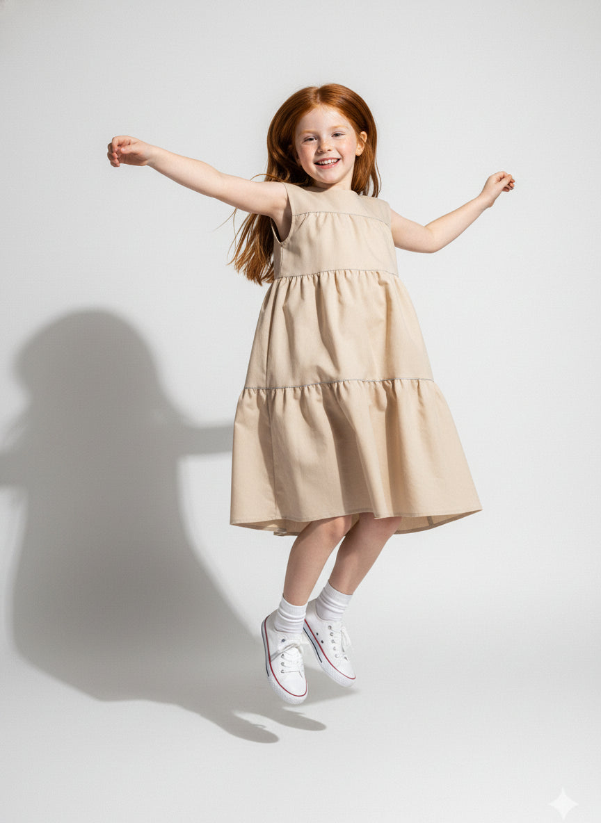 Ruffle Dress without Lining in Pima Cotton Poplin