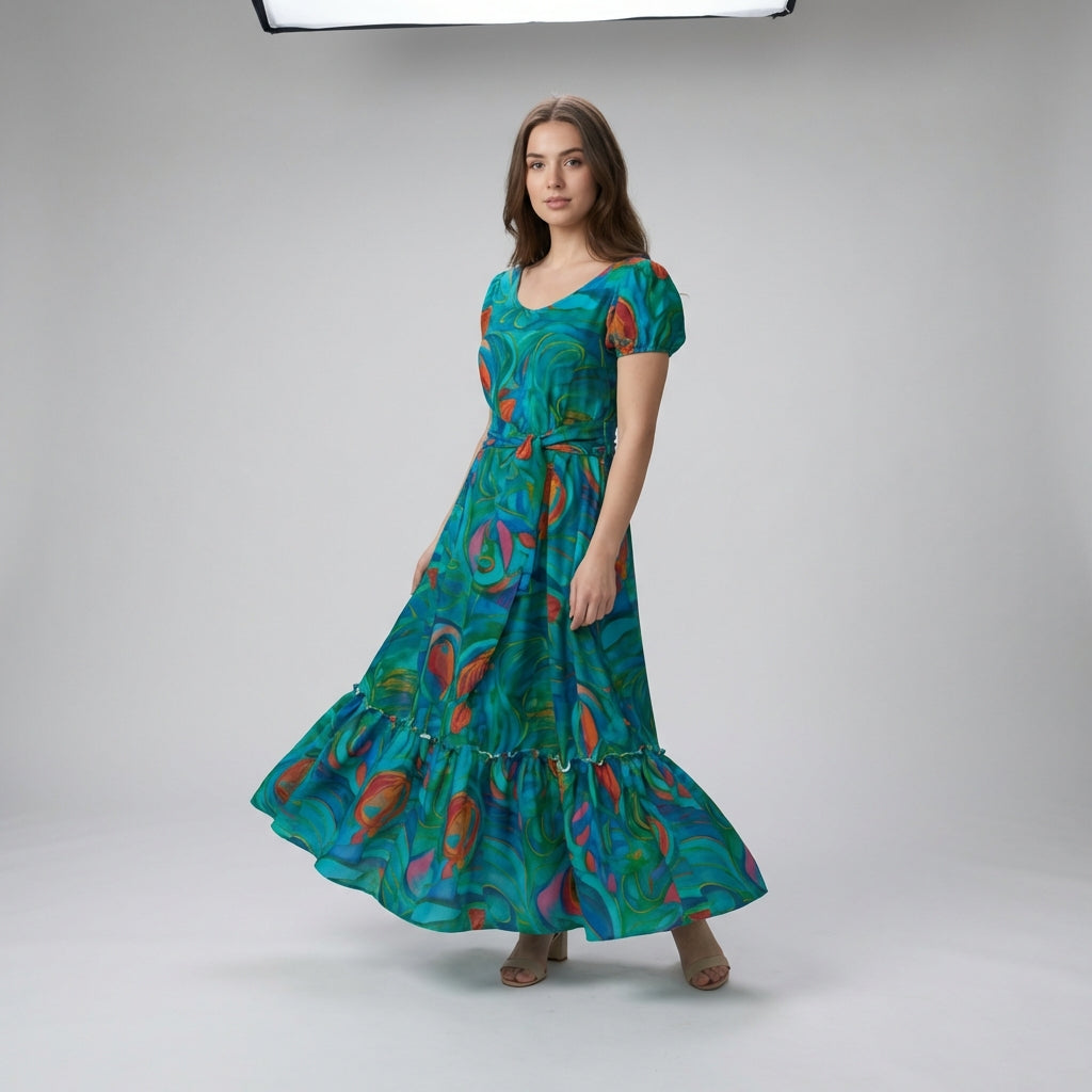 Ruffle Hem Dress Floral Swamp