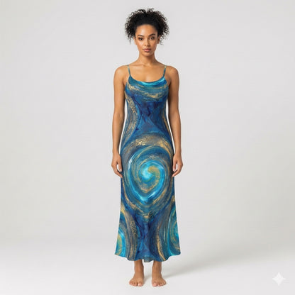 Bias Slip Dress in Monochrome Botanical Print