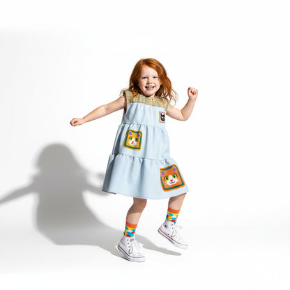 Meowsville Dress in Ice Blue