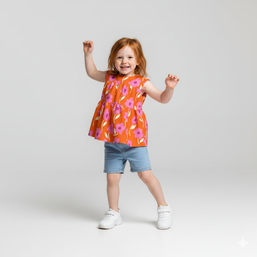 Little Lizzie Ruffle Top - Lined - Orange