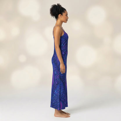 Bias Slip Dress Blue Blue Peacock Feather