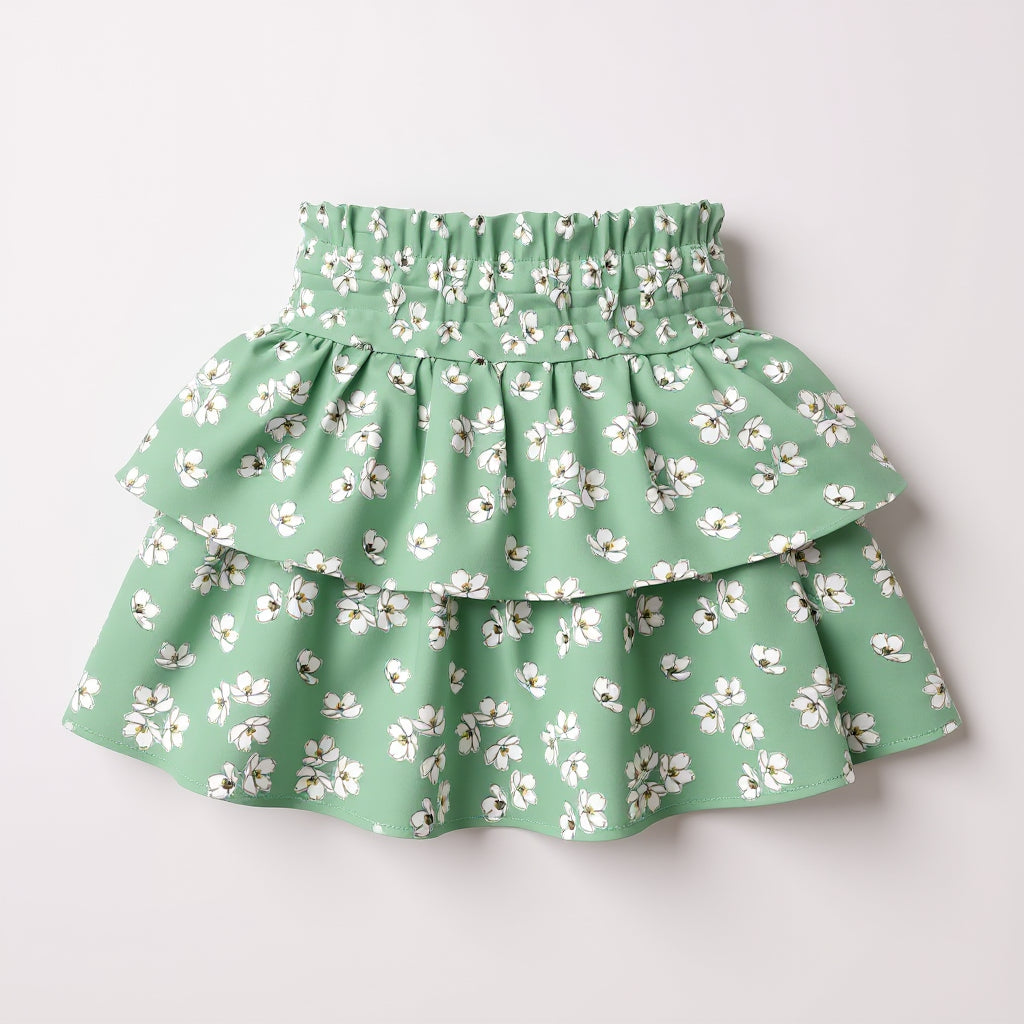 Kid's Smocked Ruffle Skirt in Sage Primrose