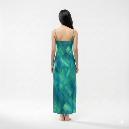 Bias Slip Dress Turquoise Watercolors