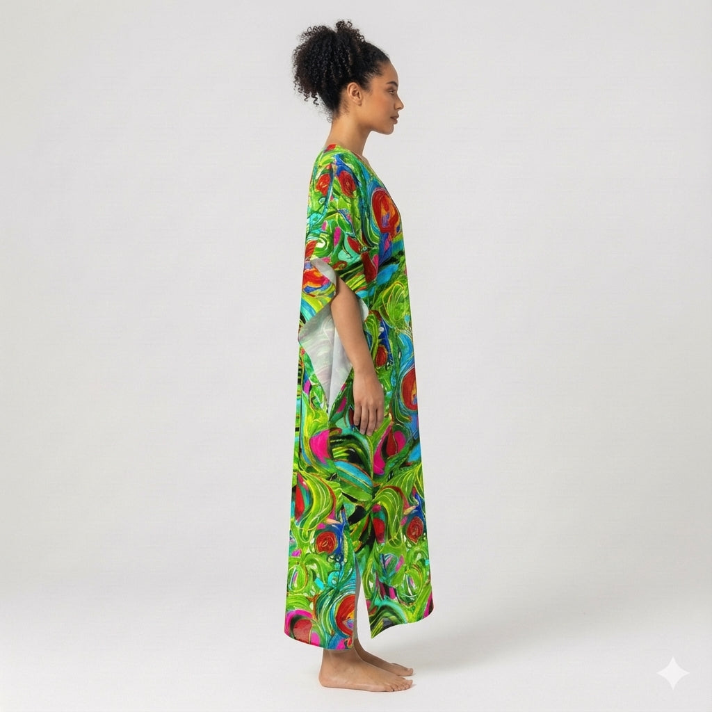 Caftan Water Lilies 2 in Lightweight Organic Cotton Voile