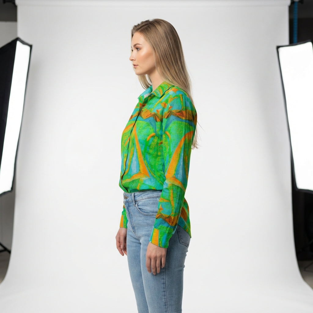 Button Front Shirt Palm Tree Island