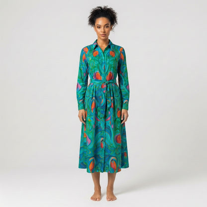 Button Front Shirt Dress Floral Swamp in Lightweight Cotton Poplin