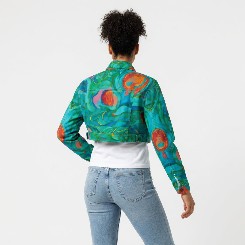 Cropped Jean Cotton Jacket Floral Swamp