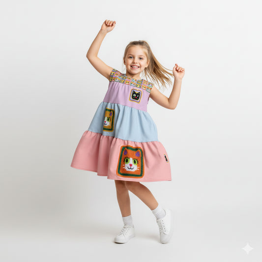 Meowsville Dress in Ice Cream