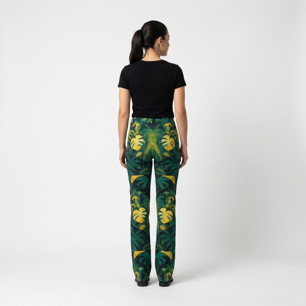 Skinny Jeans Green Leaves - Slim Jeans in Heavyweight Stretch Cotton Denim