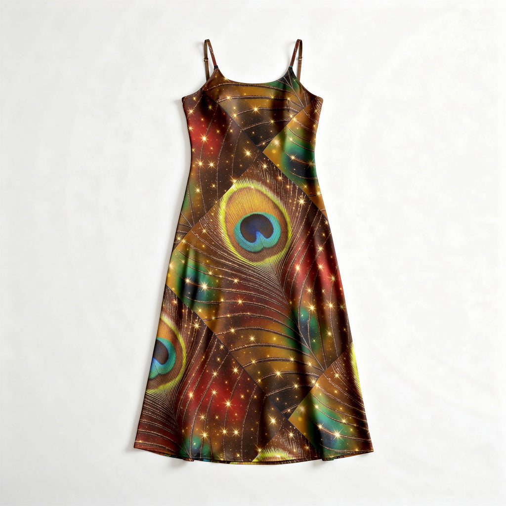 Bias Slip Dress Golden Peacock Feather