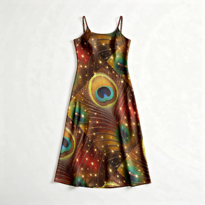 Bias Slip Dress Golden Peacock Feather