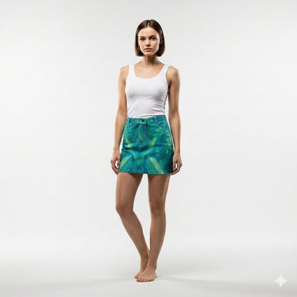 Denim Mini Skirt Turquoise Watercolors