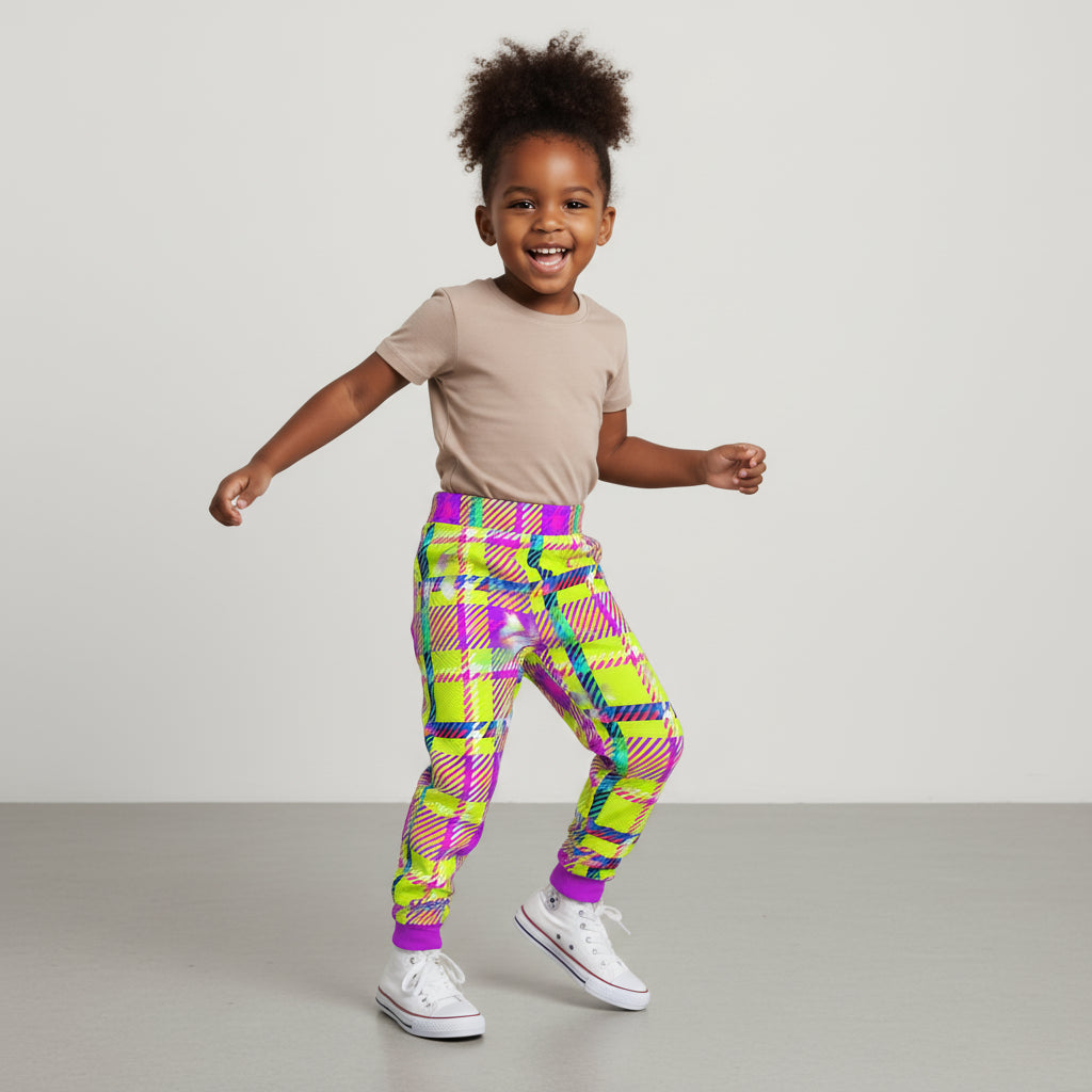 Kid's Neon Plaid Jogger