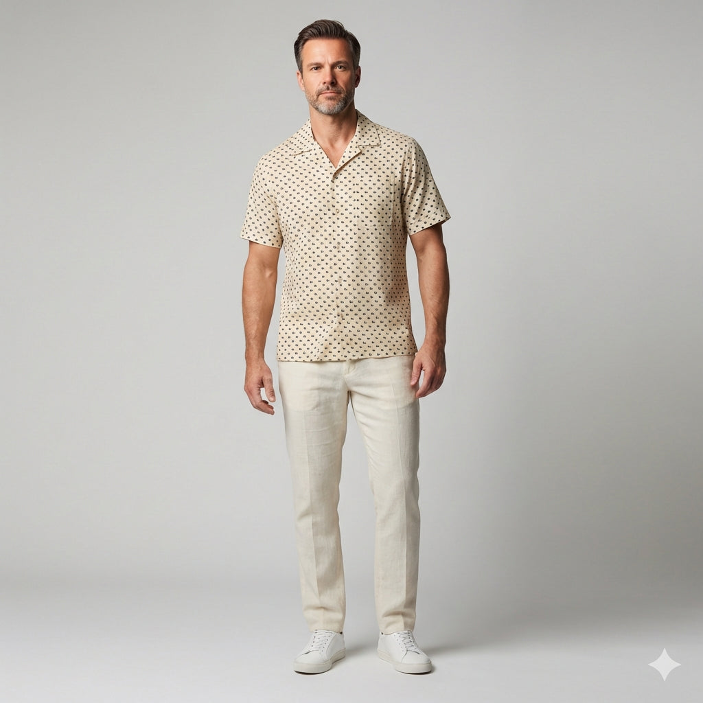 Revere Collar Short Sleeve Shirt – Lightweight Cotton Poplin