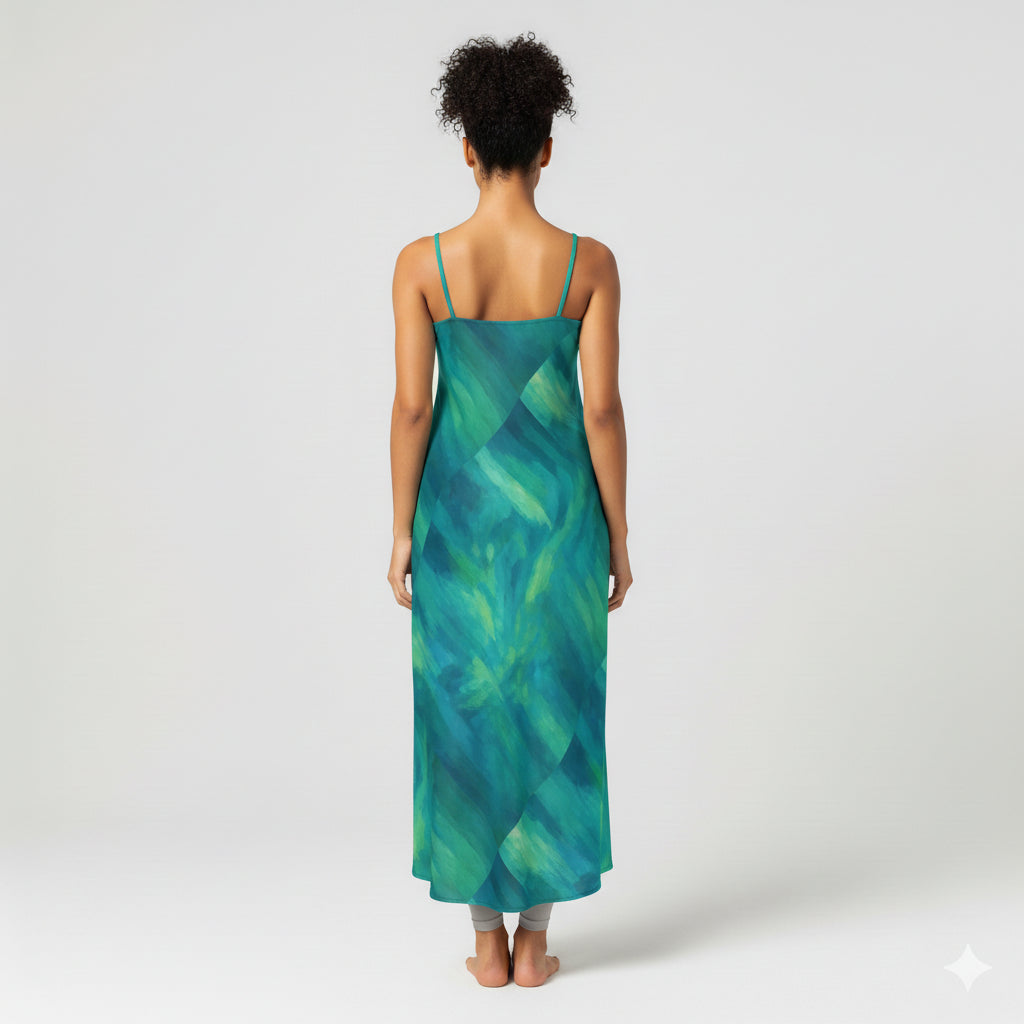Bias Slip Dress Turquoise Watercolors
