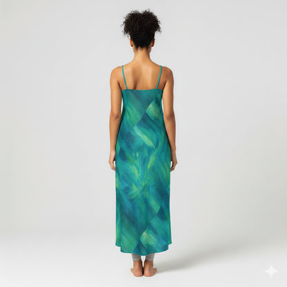 Bias Slip Dress Turquoise Watercolors