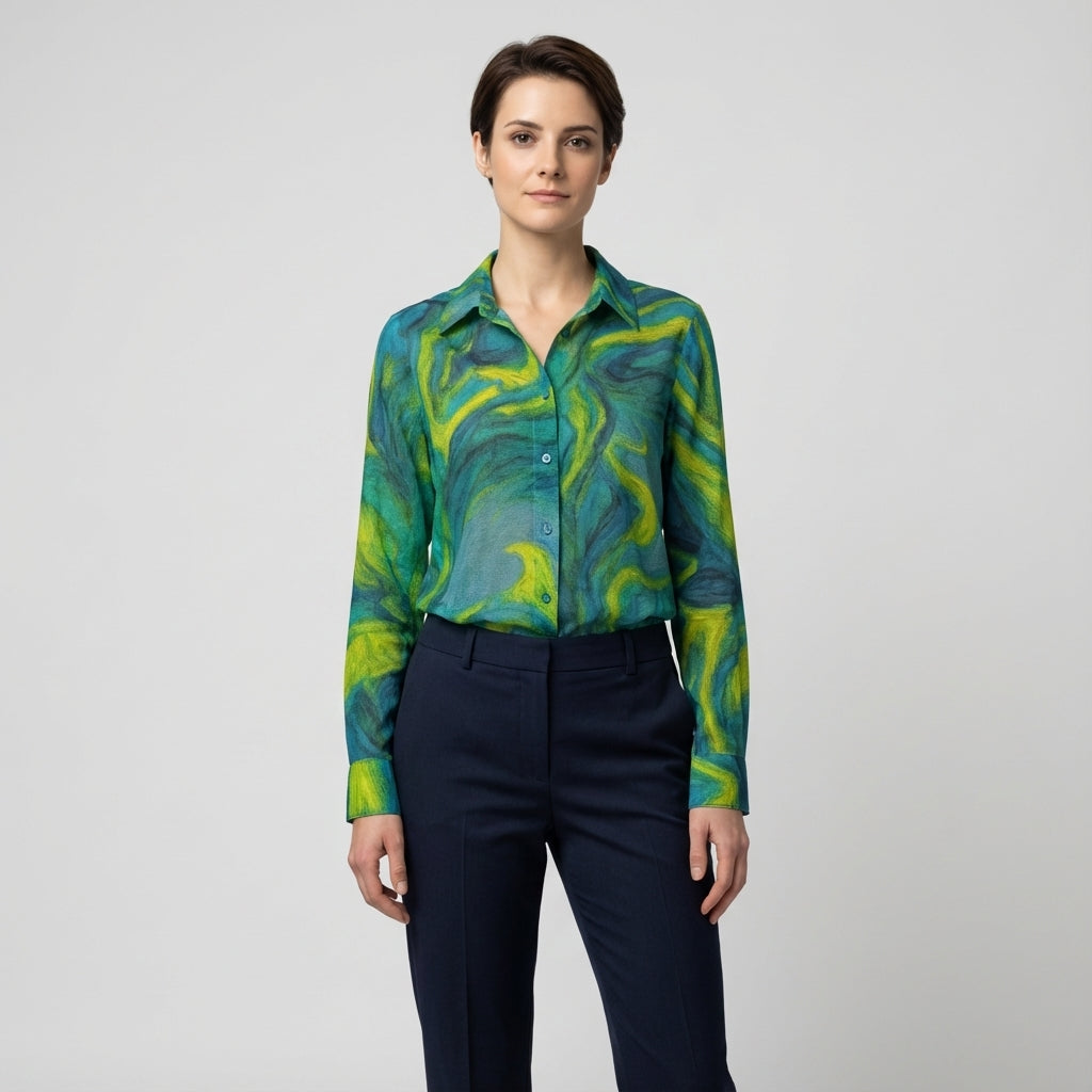 Women's Button Front Shirt Blue Jungle