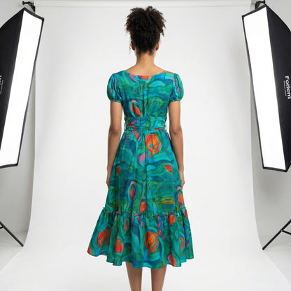 Ruffle Hem Dress Floral Swamp