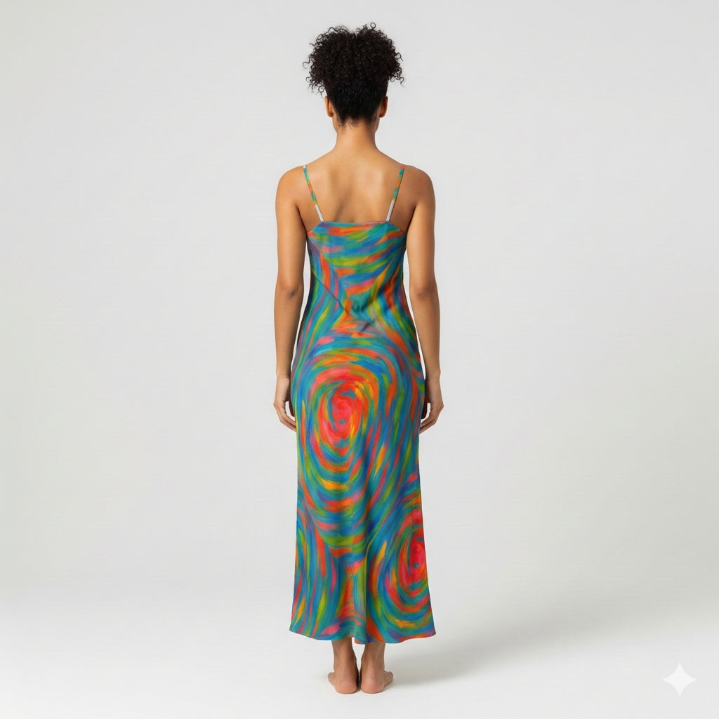 Bias Slip Dress Rainbow Circles