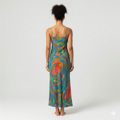 Bias Slip Dress Rainbow Circles