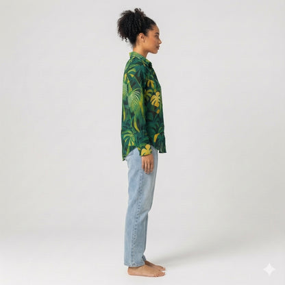 Button Front Shirt Green Leaves