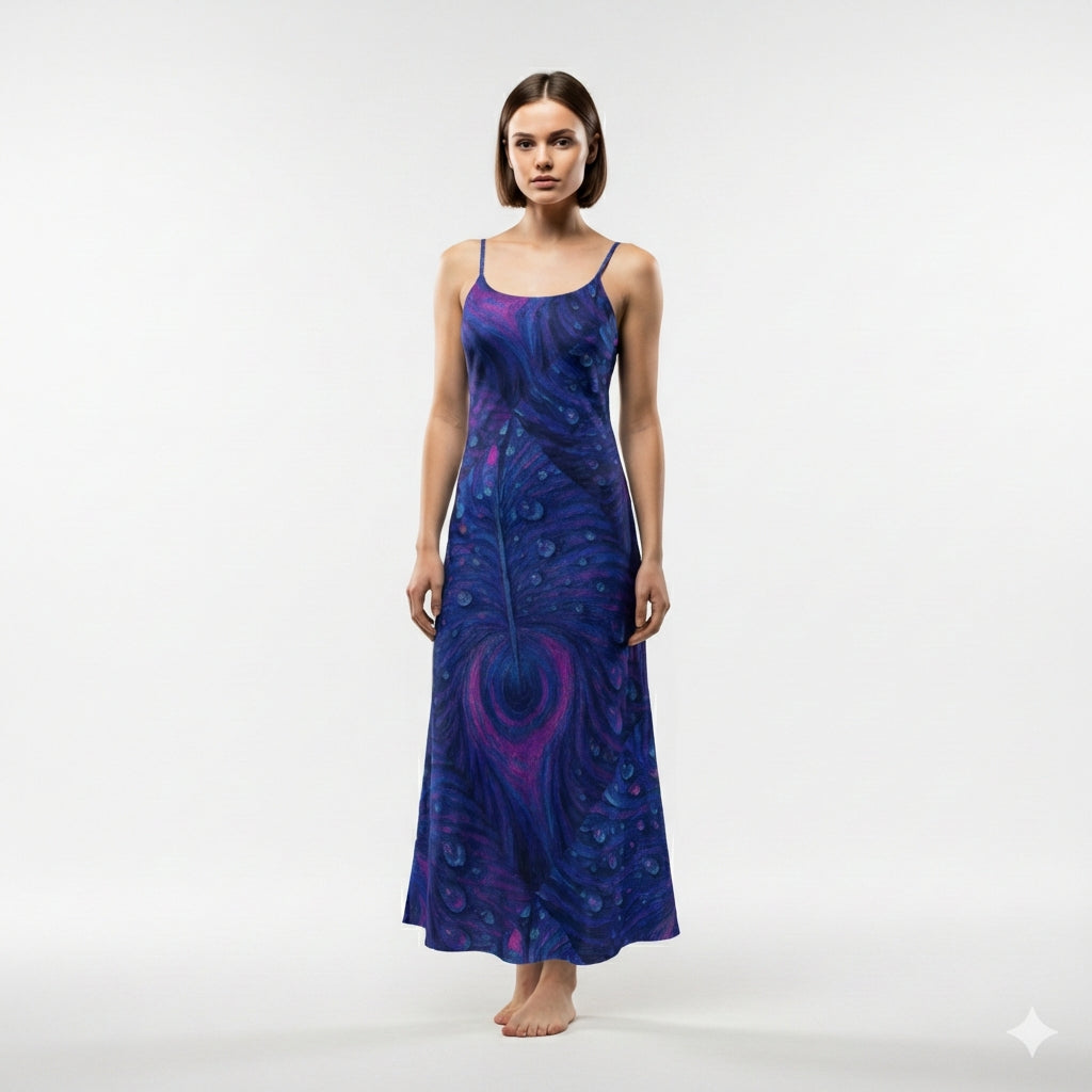 Bias Slip Dress Blue Blue Peacock Feather