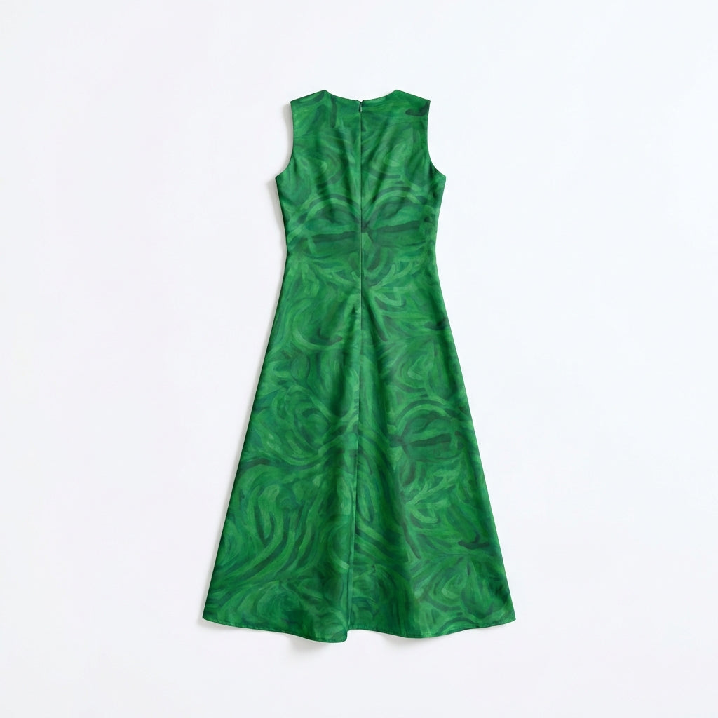 V-Neck A-Line Dress Dark Green Noddles