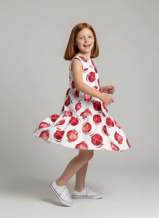 Spring Pomegranates Ruffle Dress