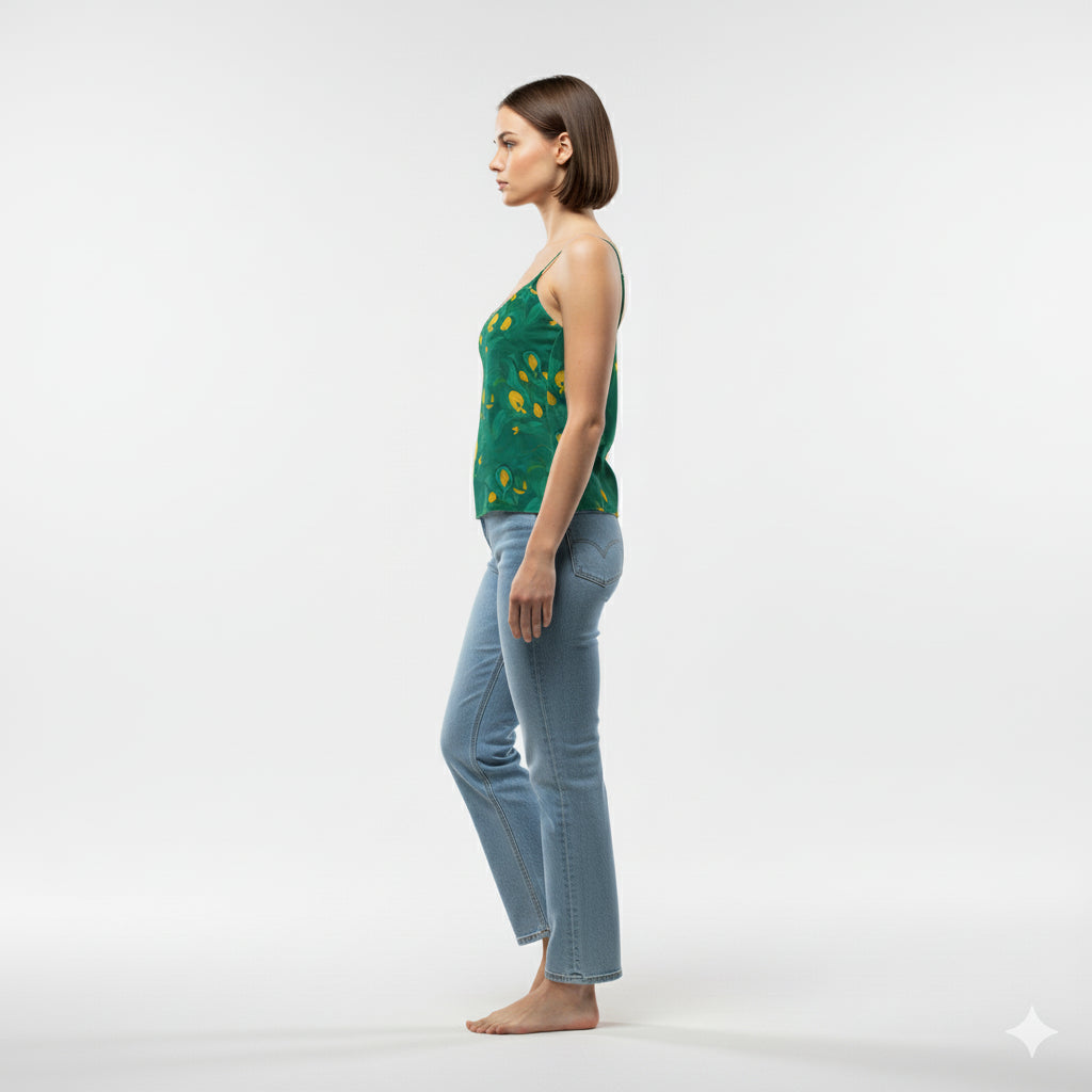 Camisole Yellow Flowers in Lightweight Organic Cotton Voile