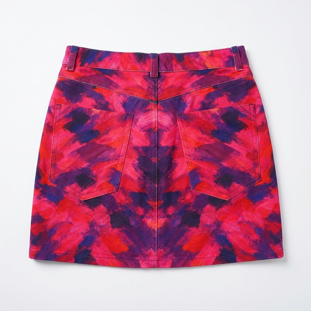 Cropped Denim Mini Skirt Pink Paint