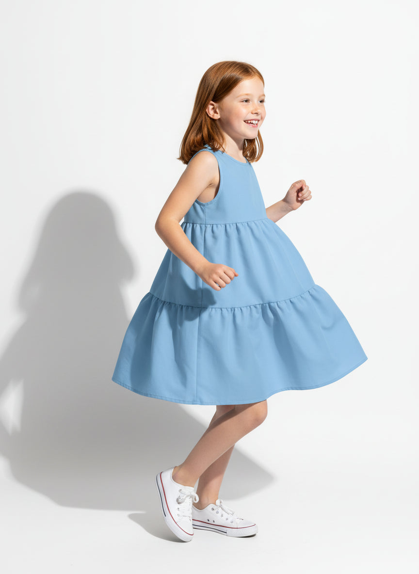 Ruffle Dress without Lining in Pima Cotton Poplin