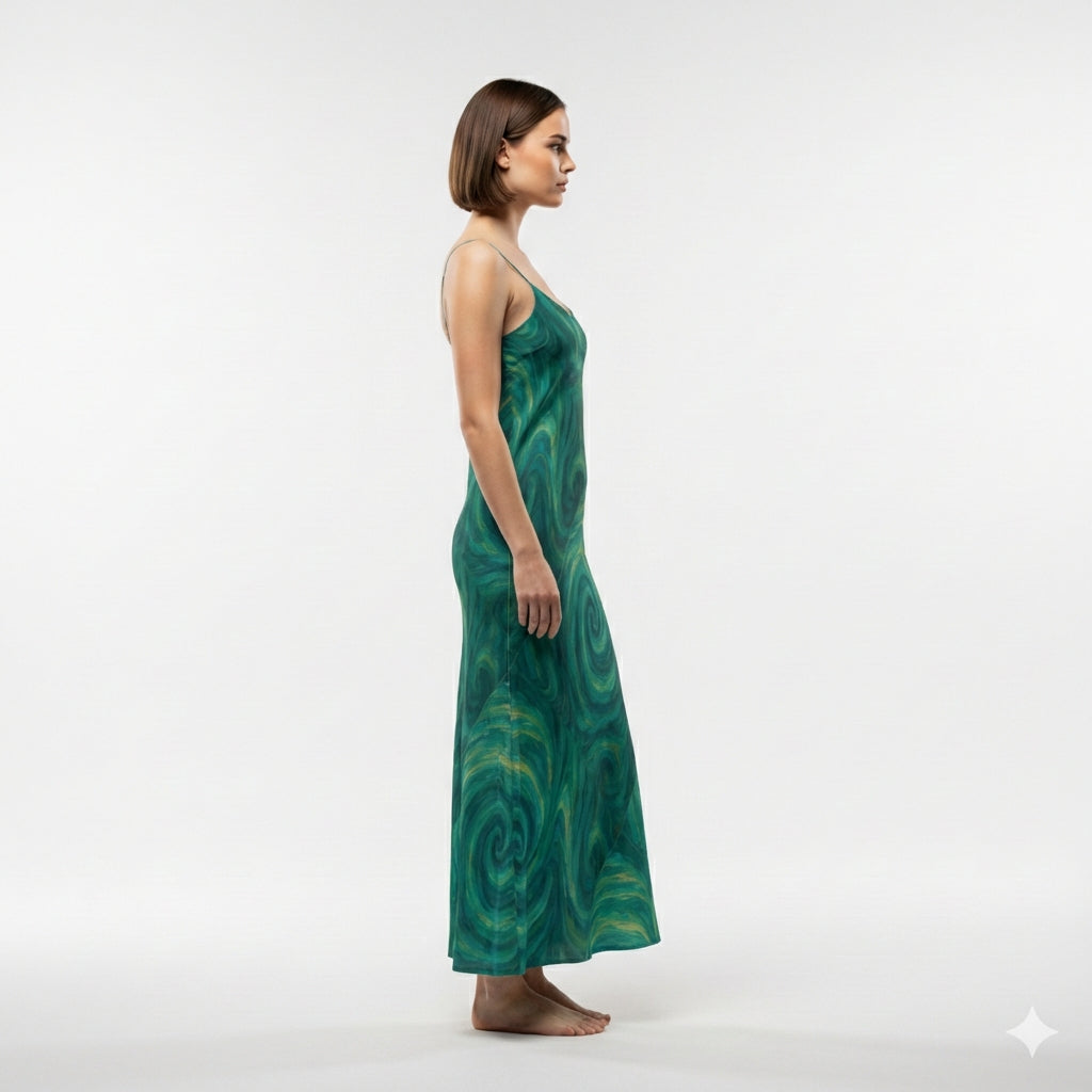 Bias Slip Dress Green Tornado