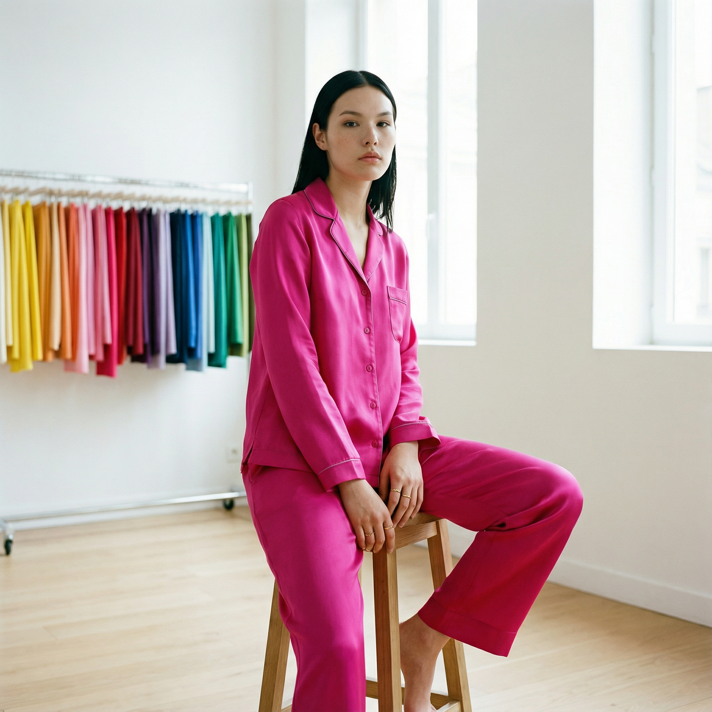 Cool Winter Silk Pajama Shirt in Bixbite Pink | Seasonal Color Analysis
