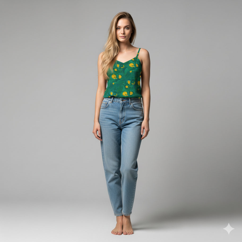Camisole Yellow Flowers in Lightweight Organic Cotton Voile