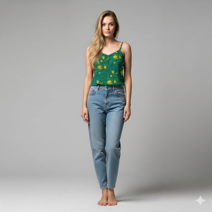 Camisole Yellow Flowers in Lightweight Organic Cotton Voile