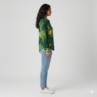 Button Front Shirt Green Leaves