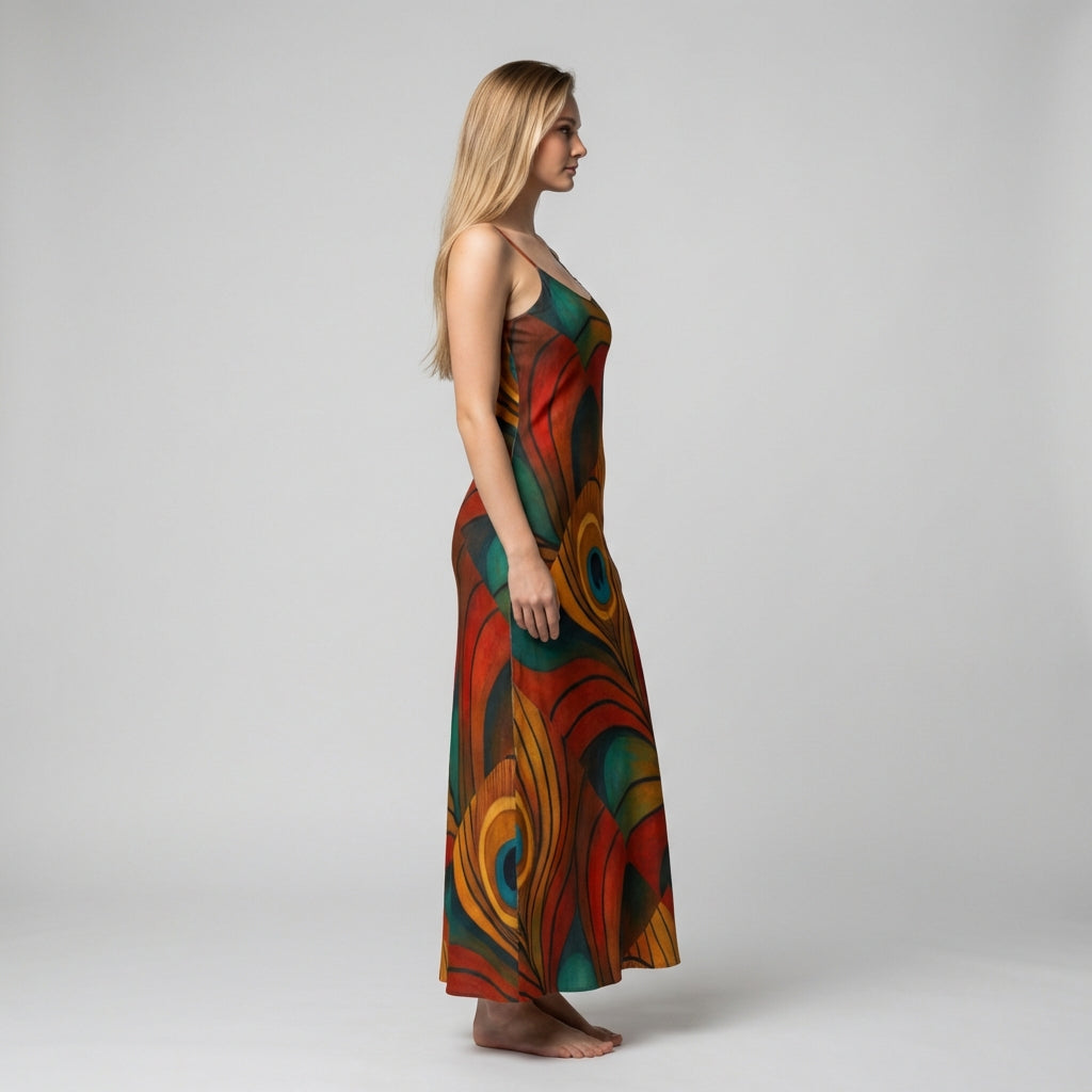 Bias Slip Dress Yellow Peacock Flower