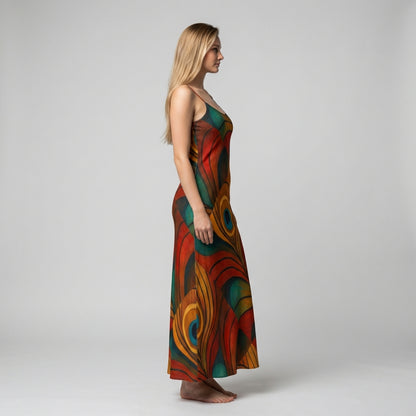 Bias Slip Dress Yellow Peacock Flower