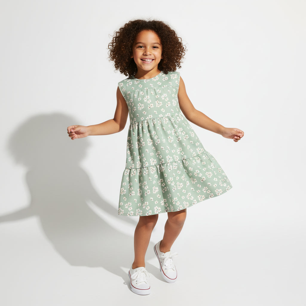 Kid's Ruffle Dress Without Lining in Sage Primrose