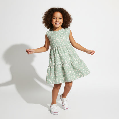 Kid's Ruffle Dress Without Lining in Sage Primrose