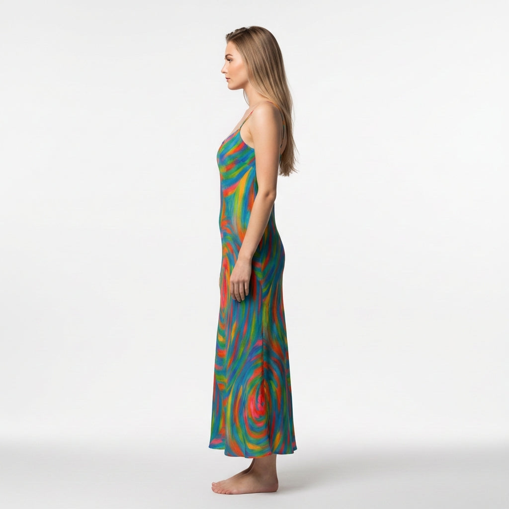 Bias Slip Dress Rainbow Circles