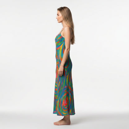 Bias Slip Dress Rainbow Circles