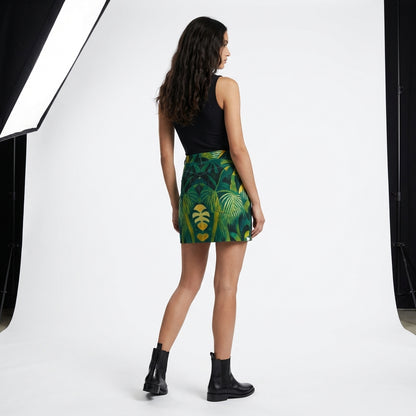 Denim Mini Skirt Green Leaves