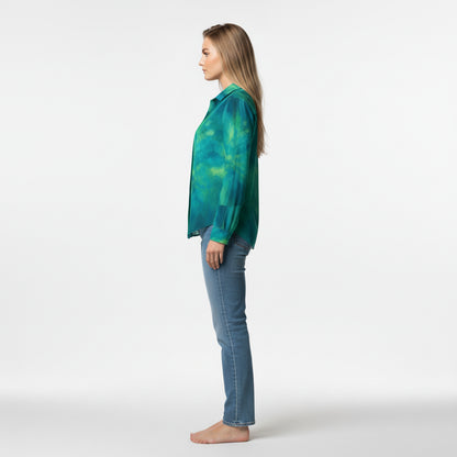 Button Front Shirt Turquoise Watercolors