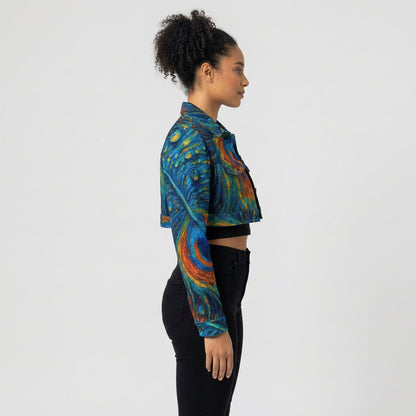 Cropped Jean Cotton Jacket Orange Peacock Feather